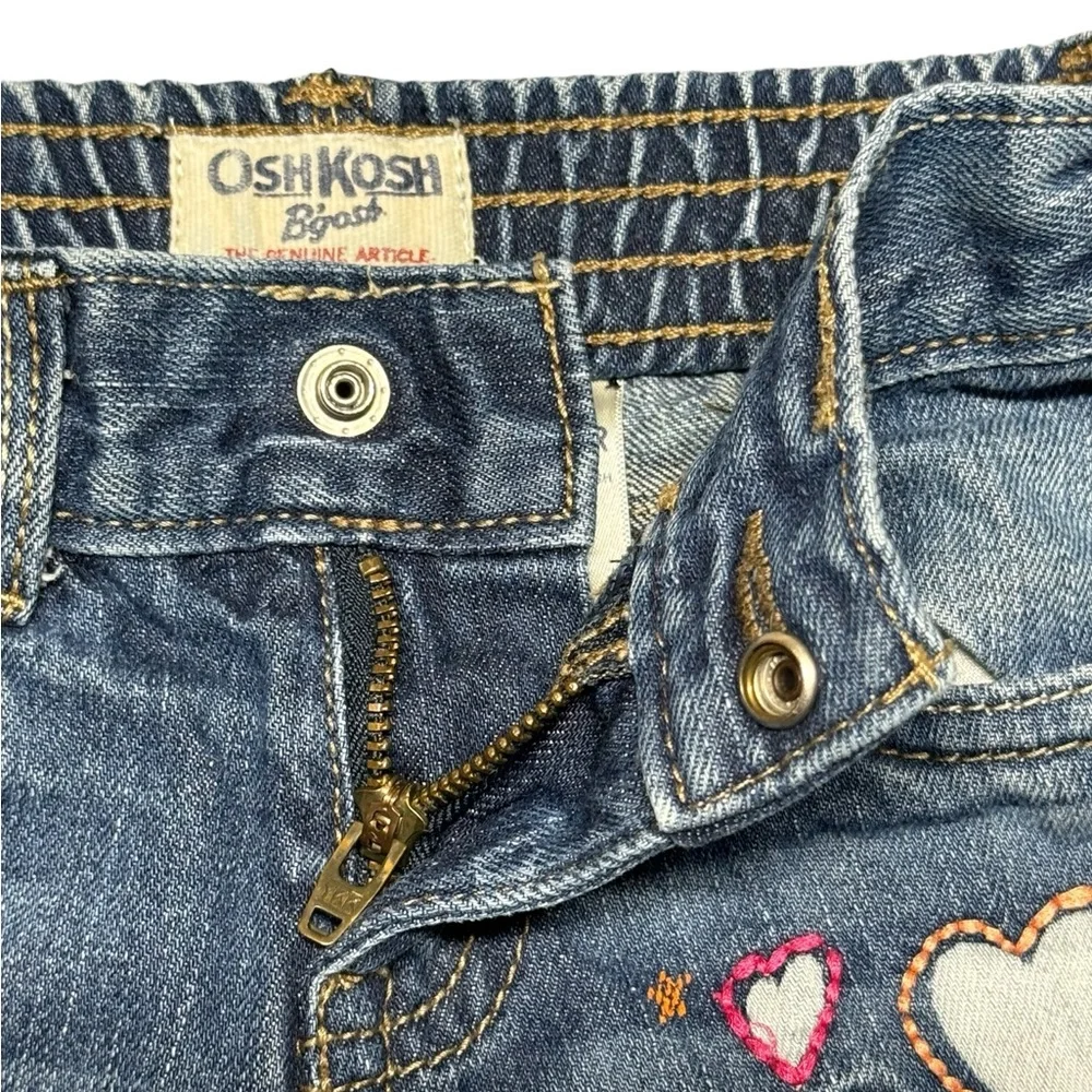 OshKosh Flare Denim Jeans Heart Embroidered Girls Size 3T Blue Pink‎ Casual